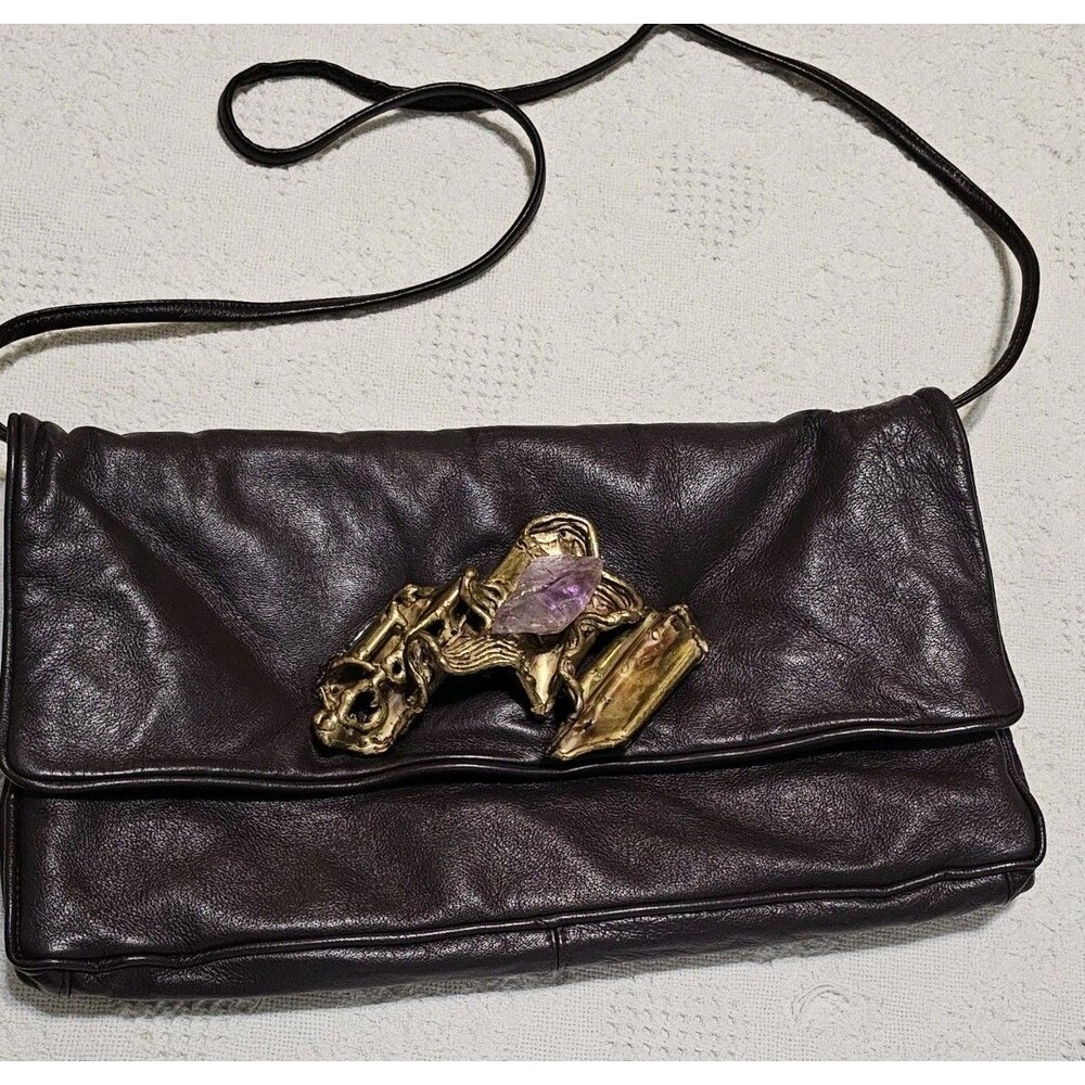 Vintage Josef Rose Originals Plum Purple Leather Clutch Brutalist Amethyst Bag